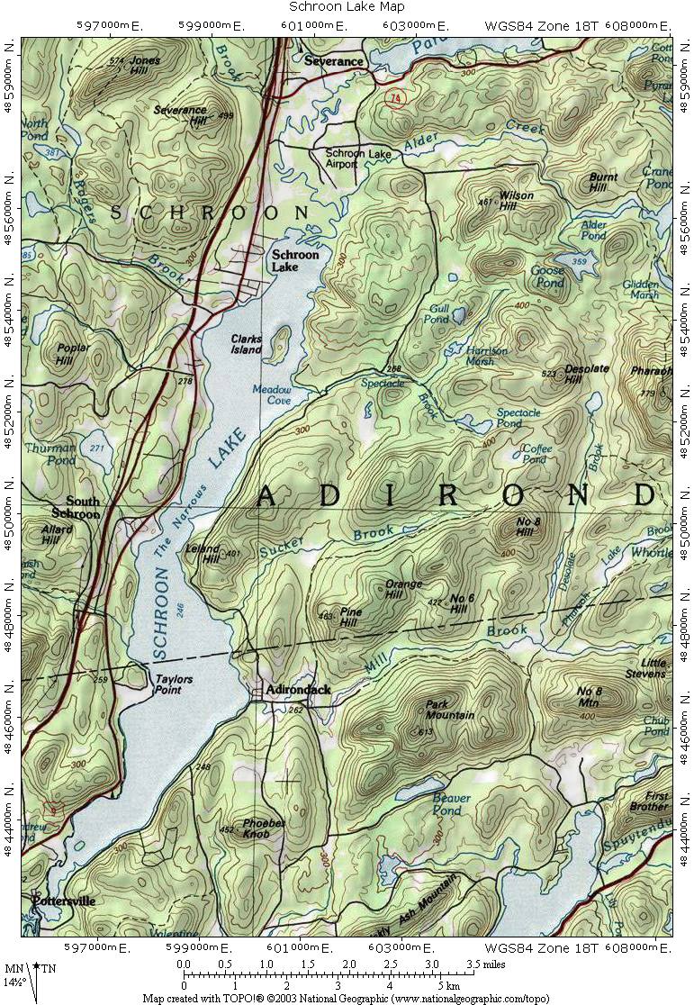 Map Of Schroon Lake Ny Interstate 87: The Adirondack Northway: Schroon Lake Topographic Map